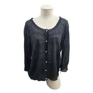 KSD Women's L Pure DKNY Black Button Down Lightweight Cardigan Coverup Sweater